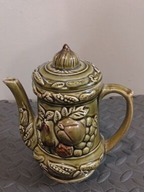 Olive Ceramic Fruit Motif Teapot